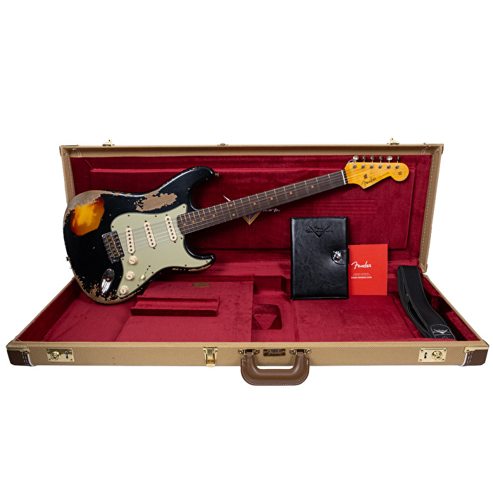 Fender Custom Shop Limited Edition 1959 Stratocaster Super Heavy Relic Aged Black Over Chocolate 3 Ton Sunburst Elektro Gitar